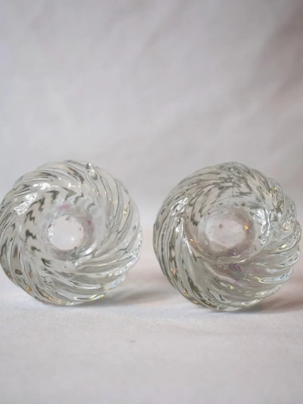 Glass 1 3/4 inches Tall Swirl Glass Orb Candlestick Holders